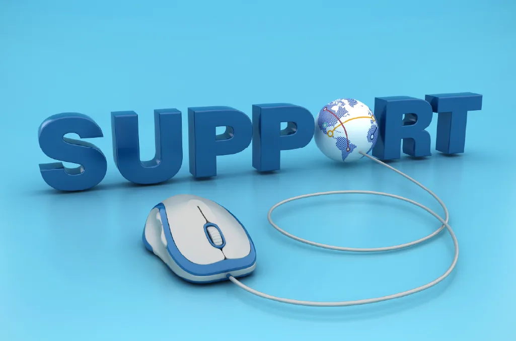 IT service management providing global support with connected mouse and world globe integrated in SUPPORT.