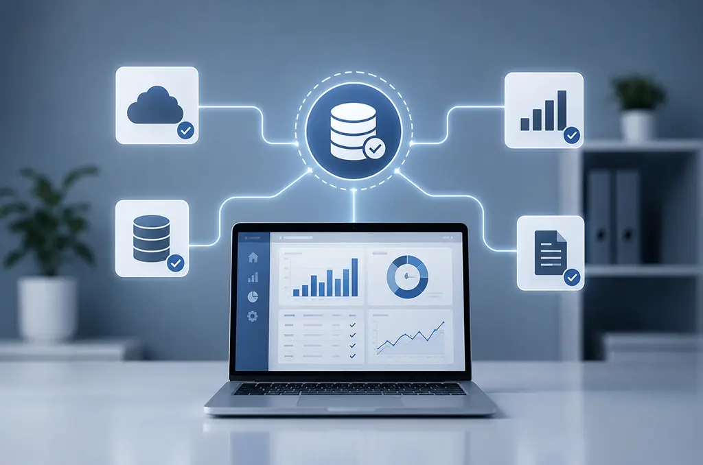 API integration solutions enabling secure data synchronization across cloud databases and enterprise analytics dashboards.