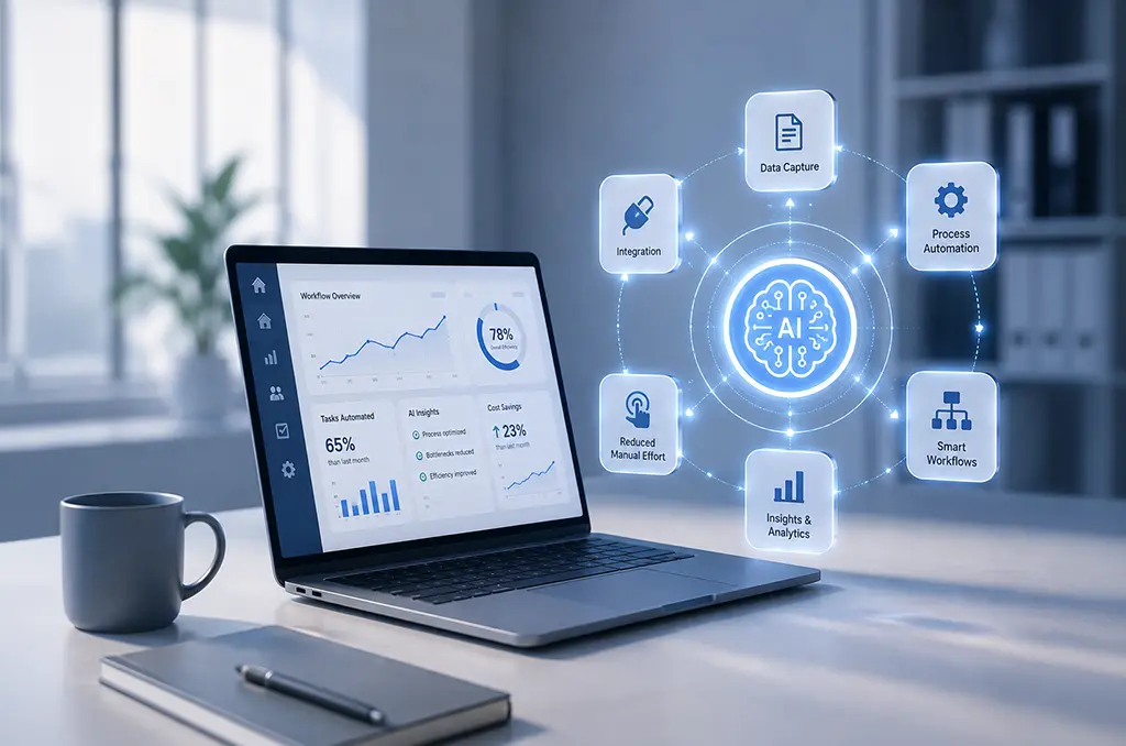 Enterprise platform solutions with AI-powered automation, data integration, and a smart workflow analytics dashboard.