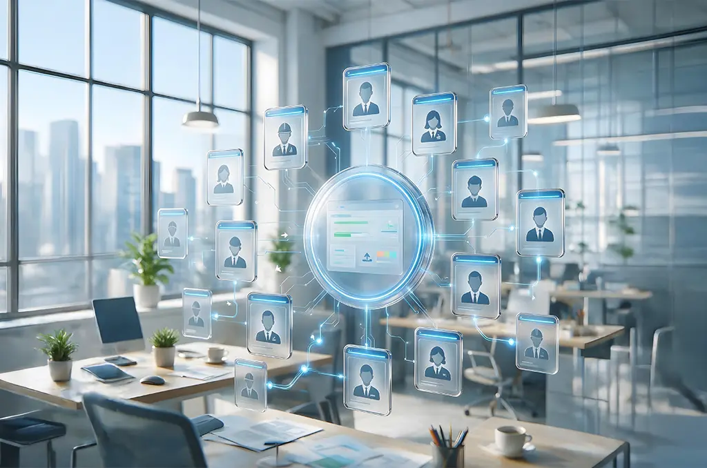Digital talent profiles linked to project hub for IT project-based staffing solutions.