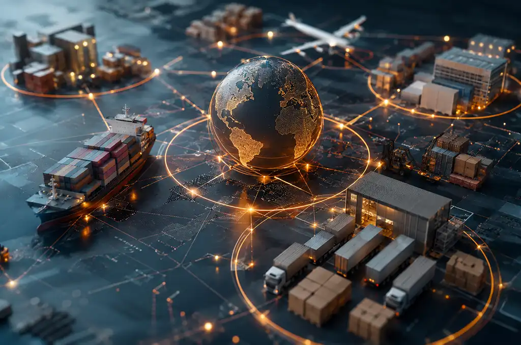 Illustration of Mokshaa enterprise platform solutions for global supply chain, distribution logistics and inventory integration